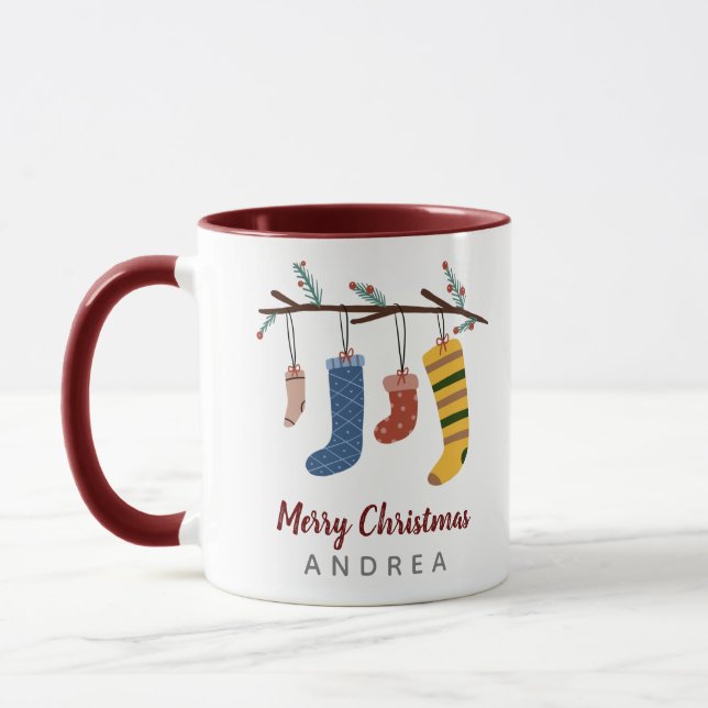 Cute Christmas Socks Holiday Gift Mug (Left)