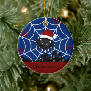 Cute Christmas Spider Personalised Ceramic Tree Decoration