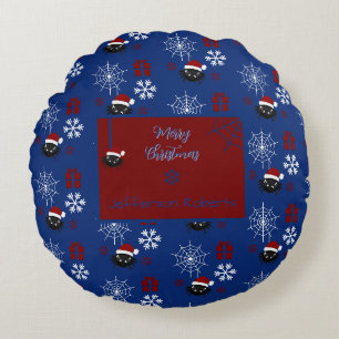 Cute Christmas Spider Personalised Round Cushion