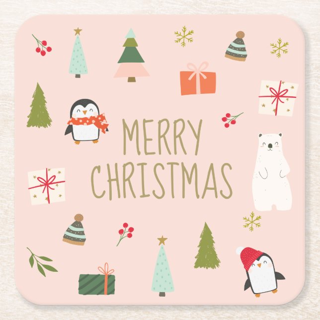 Cute Christmas   Square Paper Coaster (Front)