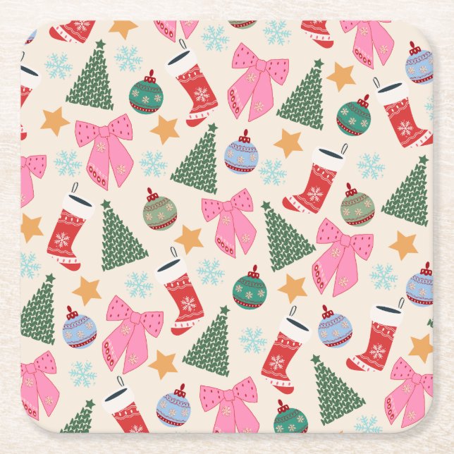 Cute Christmas Square Paper Coaster (Front)