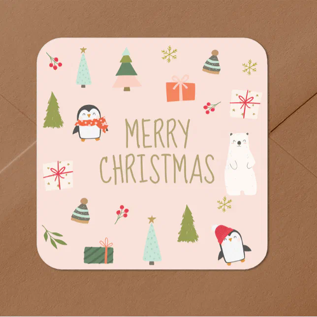 Cute Christmas Square Sticker | Zazzle