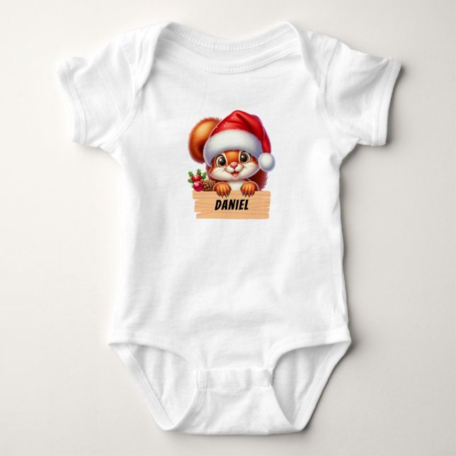 Cute Christmas Squerril Custom Baby Bodysuit (Front)