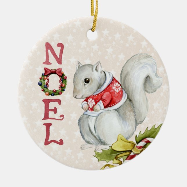 Cute Christmas Squirrel Ceramic Tree Decoration (Front)