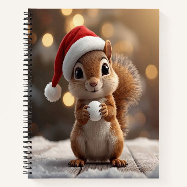 Cute Christmas Squirrel Deluxe Spiral Notebook (Front)