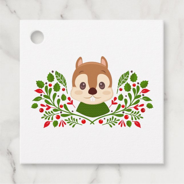 Cute Christmas Squirrel Favour Tags (Front)