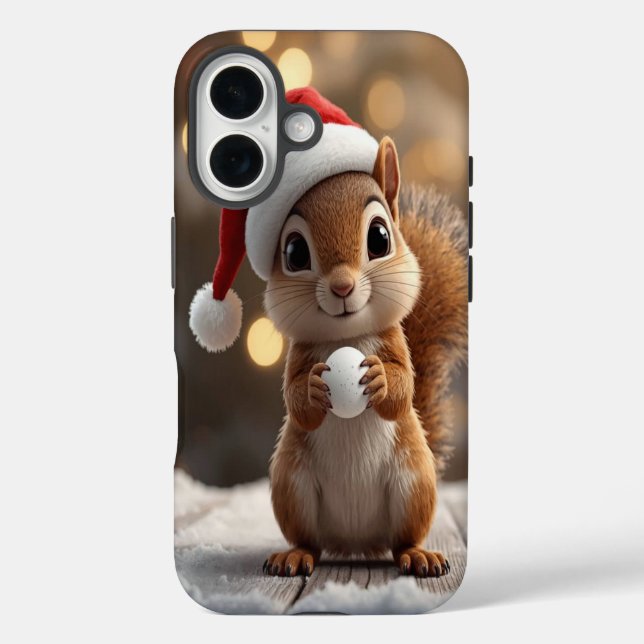 Cute Christmas Squirrel iPhone 16 Case (Back)