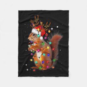 Cute Christmas Squirrel Lights Reindeer Christmas  Fleece Blanket