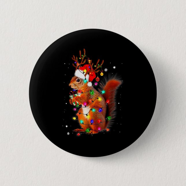 Cute Christmas Squirrel Lights Reindeer Xmas Holid 6 Cm Round Badge (Front)