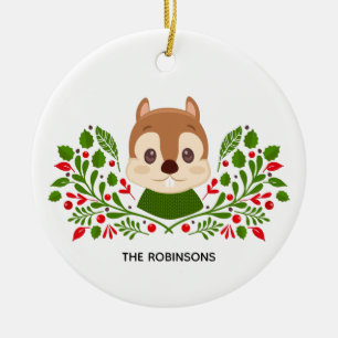 Cute Christmas Squirrel Photo Ceramic Tree Decoration