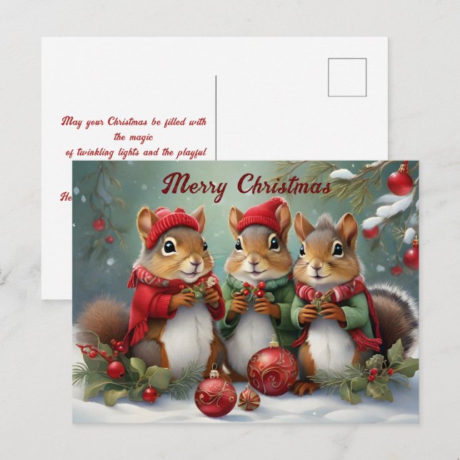 Cute Christmas Squirrels Charming  Postcard (Front/Back)