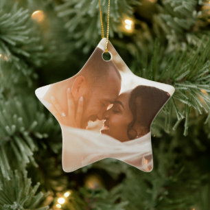 Cute Christmas Star Merry and Married Photo Ceramic Tree Decoration