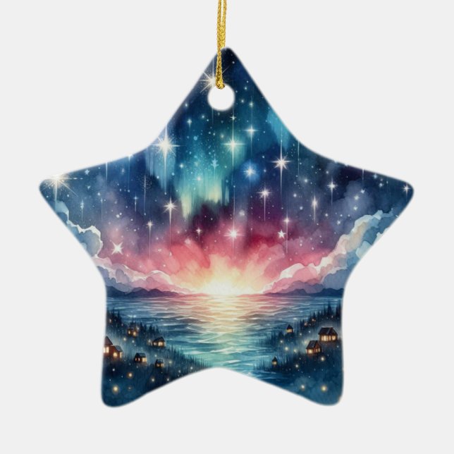 Cute Christmas star-shaped Ornament, starry night Ceramic Tree Decoration (Front)