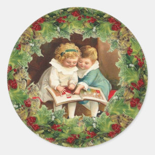 Cute Christmas Sticker Children Reading