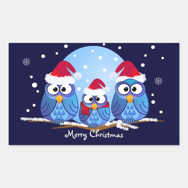 Cute Christmas sticker with Owls (Front)