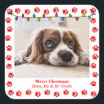 Cute Christmas Stickers with Custom Picture & paws<br><div class="desc">Adorable customisable stickers with a central picture of your own furry friend,  red paws and fairy lights for your Christmas wishes. Easy customisable with templates!  
Feel free to contact me if you need help to personalise this or matching designs available in my store.</div>