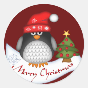 Cute Christmas stickers with Penguin and Text