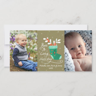 Cute Christmas Stocking Custom 2 Photos Holiday Card