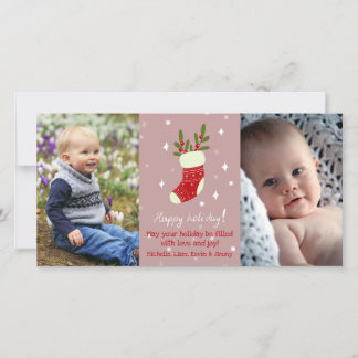 Cute Christmas Stocking Custom 2 Photos Holiday Card