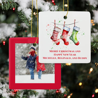 Cute Christmas Stocking Custom Photo  Ceramic Ornament