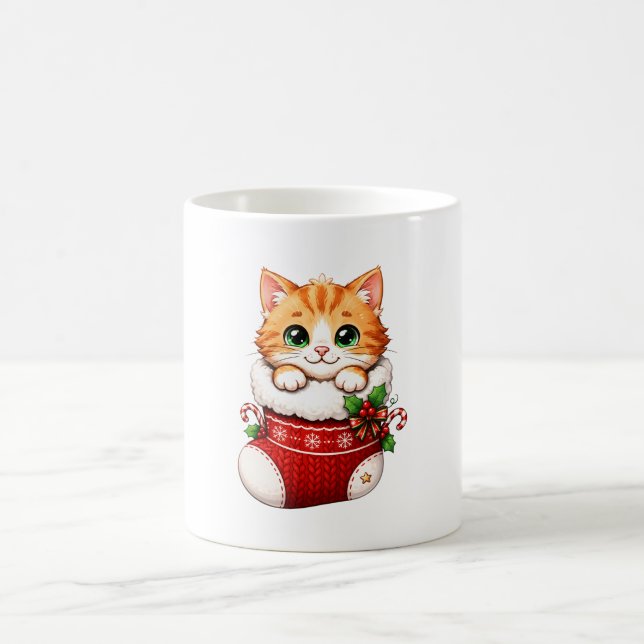 Cute Christmas Stocking Kitten Ceramic Ornament Coffee Mug (Center)