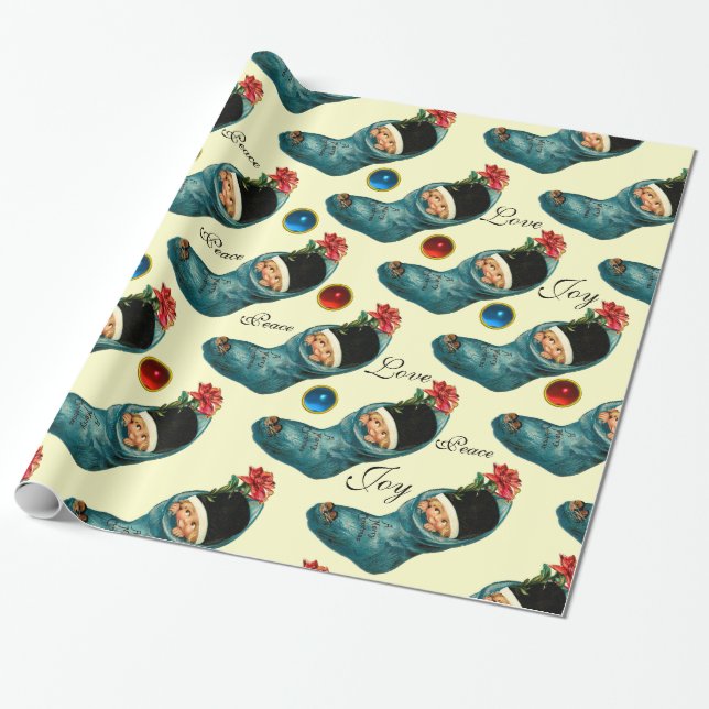 Cute Christmas Stocking,Little Child ,Cream Wrapping Paper (Unrolled)