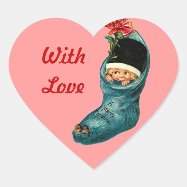 Cute Christmas Stocking ,Little Child,Pink Heart Heart Sticker (Front)