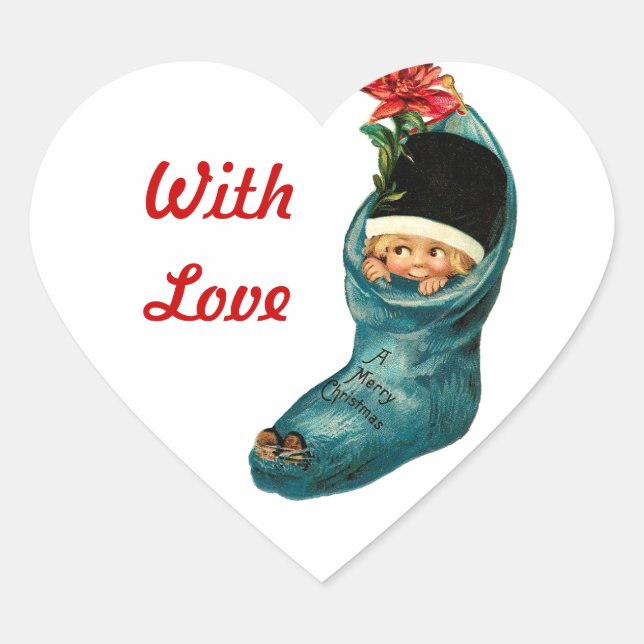 Cute Christmas Stocking ,Little Child,White Heart Heart Sticker (Front)