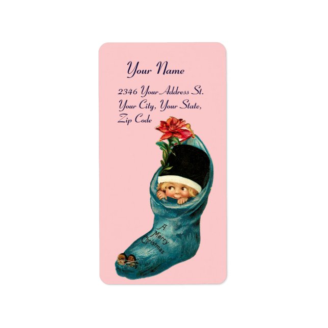 Cute Christmas Stocking ,Little Child,White Pink Label (Front)