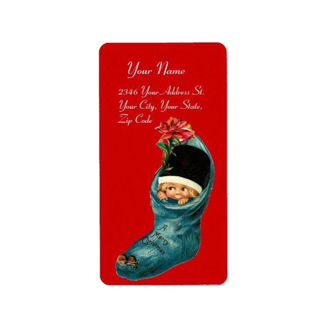 Cute Christmas Stocking ,Little Child,White Red Label (Front)