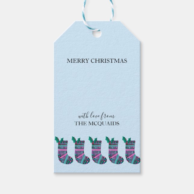 Cute Christmas Stocking Pattern  Gift Tags (Front)