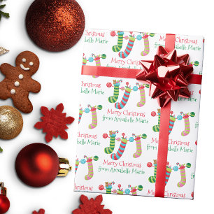 Cute Christmas Stockings Custom Holiday Party Wrapping Paper