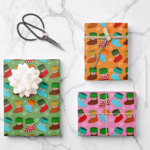 Cute Christmas Stockings Wrapping Paper Sheet