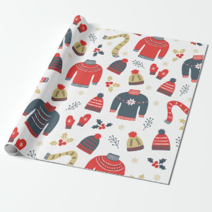 Cute Christmas Sweaters & Hats Pattern Wrapping Paper