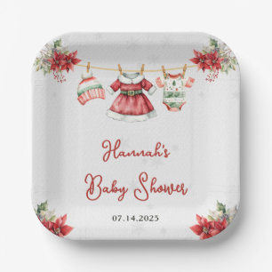 Cute Christmas Sweet Santa Baby Girl Baby Shower Paper Plate
