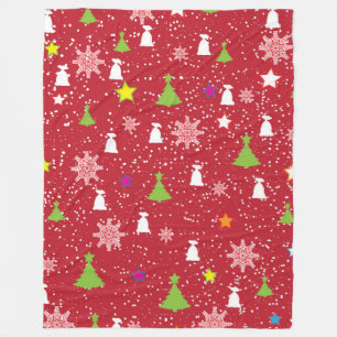 Cute Christmas Symbol Pattern Red White & Green Fleece Blanket