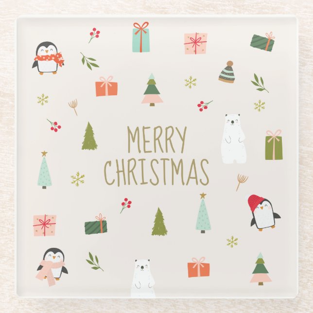 Cute Christmas Symbols  Glass Coaster (Front)