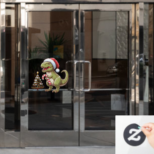 Cute Christmas T-rex/dinosaur with candy cane Window Cling
