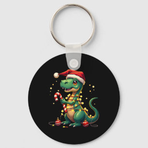 Cute Christmas T-rex Shirt Dinosaur Lights And Can Key Ring