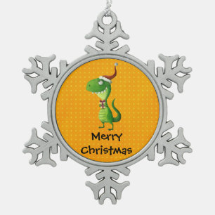 Cute Christmas T-rex Snowflake Pewter Christmas Ornament