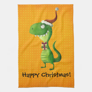Cute Christmas T-rex Tea Towel