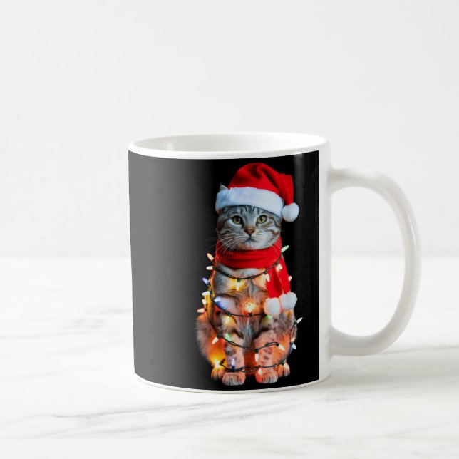 Cute Christmas Tabby Cat In Lights Santa Hat For K Coffee Mug (Right)