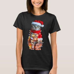 Cute Christmas Tabby Cat In Lights Santa Hat For K T-Shirt