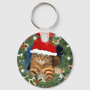 Cute Christmas Tabby Cat Keychain