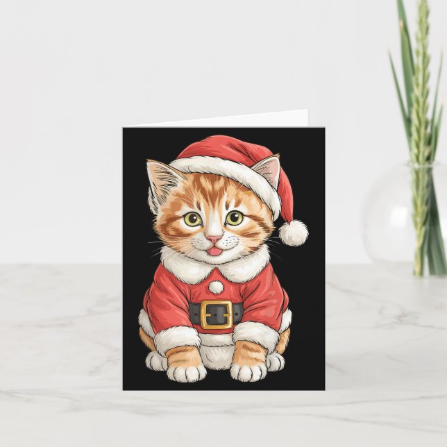 Cute Christmas Tabby Cat Santa  Card (Front)