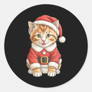 Cute Christmas Tabby Cat Santa  Classic Round Sticker