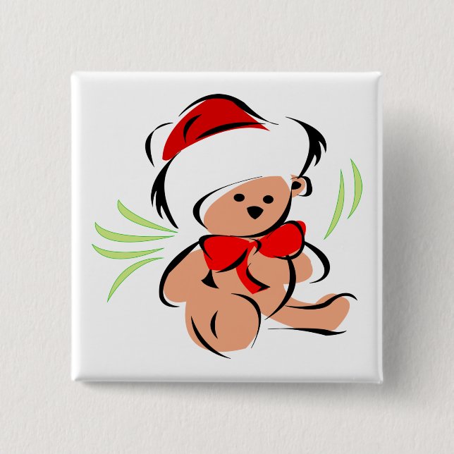 Cute Christmas teddy bear 15 Cm Square Badge (Front)