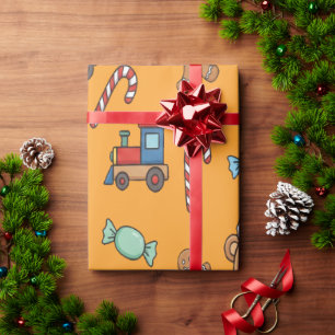 Cute Christmas Teddy Bear and Toy Train Wrapping Paper