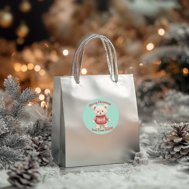 Cute Christmas Teddy Bear Classic Round Sticker (Creator Uploaded)