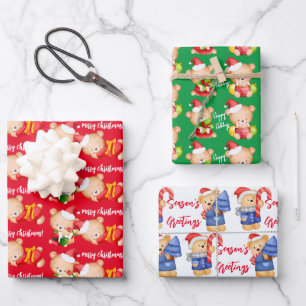 Cute Christmas teddy bear gift Wrapping Paper Sheet